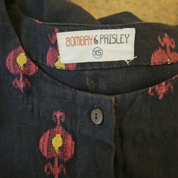 Bombay Paisley Floral Boho Maxi Dress Cotton Linen Navy Blue Button Front S XS - Picture 6 of 7